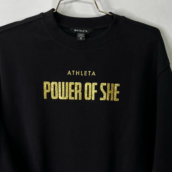 Athleta Forever Fleece Crewneck “Power of She” Sweatshirt Size X-Small Black - Picture 5 of 10